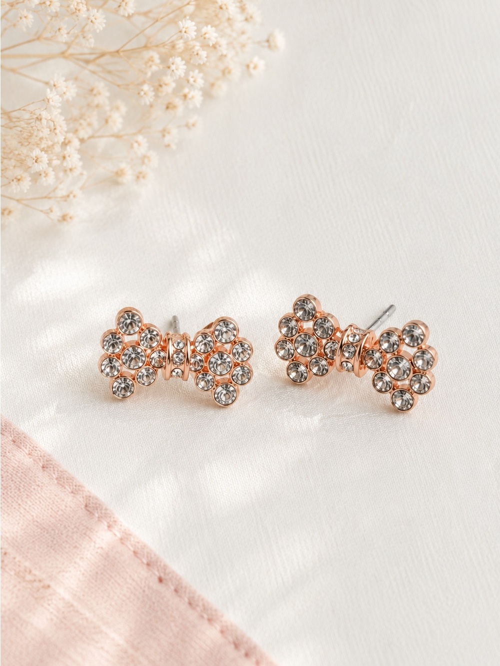 Ted Baker Brinni Rose-Gold Crystal Bow Earrings — NWT